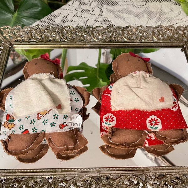 Vintage Primitive Country Handmade Homemade Ginger Bread Dolls - Country Living Cottagecore Soft Gingerbread Crude Dolls