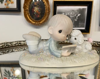 Vintage ENESCO Precious Moments Figurine I Love To Tell The Story With Box Sam Butcher Boy and Lamb