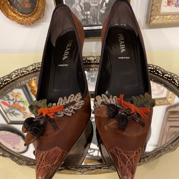 Prada Brown Suede Leather Pumps Acorn Shoes Like New Women’s Size 37 US 7 In Box - Fall Autumn Color Couture Fashion Prada Runway