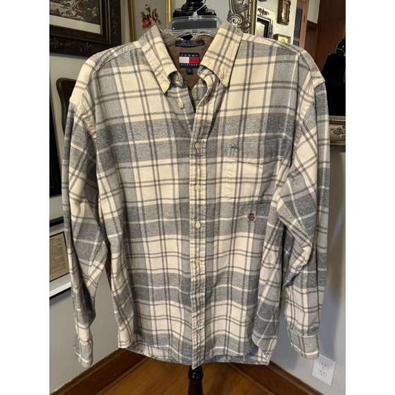 Tommy Hilfiger Crest Logo Flannel Shirt Plaid Gra… - image 1
