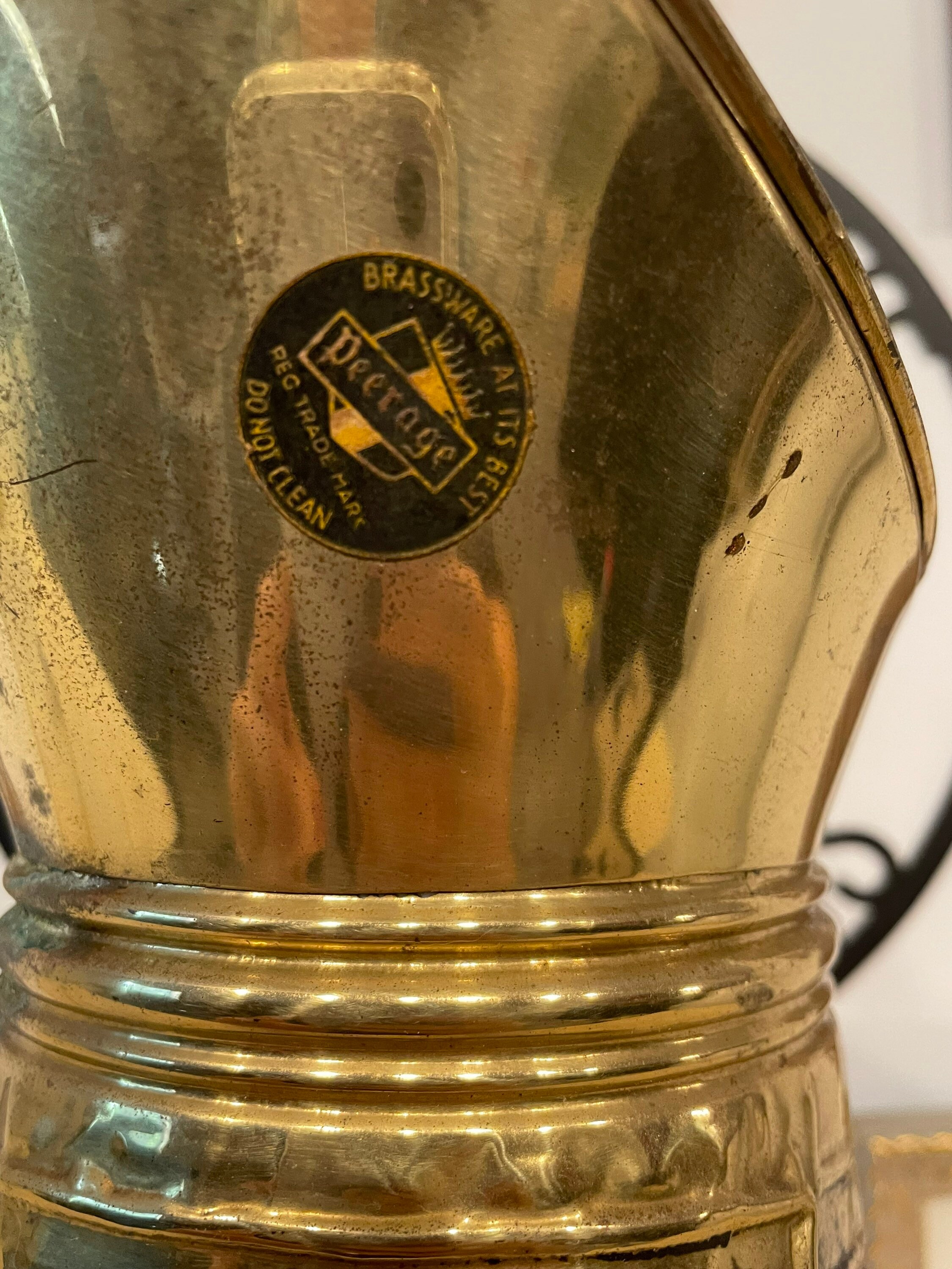 Vintage Brass Elpec Pitcher Embossed COLONIAL PUB SCENE Fire Hearth