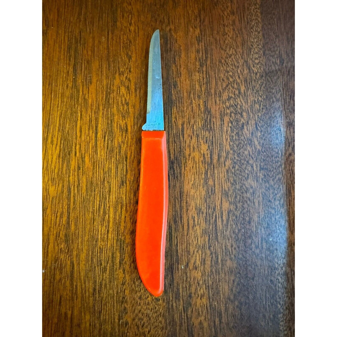 Vintage Quikut Kitchen Knife Paring Peeling Red Plastic Faux Wood