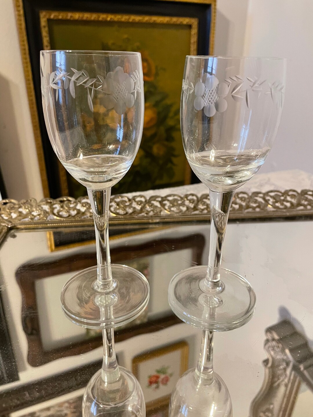 Vintage Etched Crystal Glasses Cocktail Glasses Sherry Glasses Set of