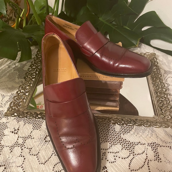 Bally Mens 10US TORIEL Burgundy Red Leather Blind Brogue Loafers Designer Wingtip Shoes - Made in Italy - VTG? Light Wear