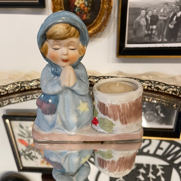 Vintage Verona Vergasi Porcelain Praying Angel Figurine Candle/Tea Light Holder Christmas decor