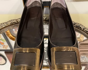 Roger Vivier Dig Old Gold Bronze Color Wide Buckle Ballet Flats Shoes Women’s 37 1/2 US 7.5 In Box Designer Shoes Autumn Colors P2:3