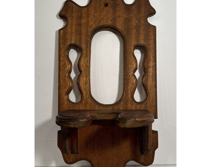 Vintage Rustic Wooden Oil Lamp Holder Wall Hanger Brown Ornate Hand