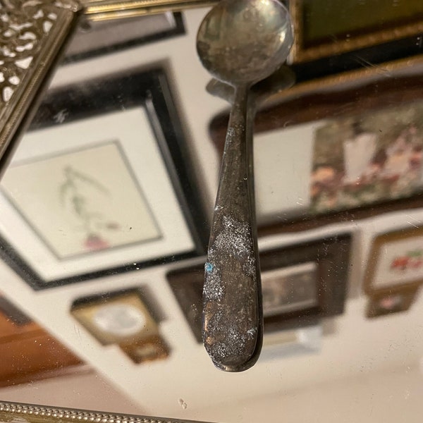 Vintage Eales 1779 Silver Plated Spoon - Made In Italy - Antique Looking Patina Soup Style Spoon - Chippy Rustic Hobo Chic Decor