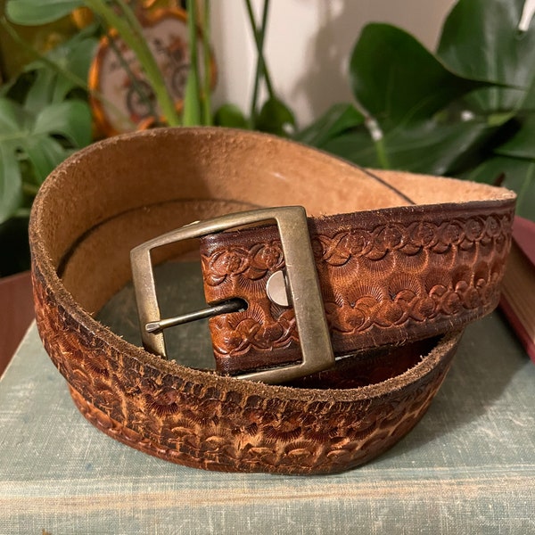 Stamped Leather Belt Etsy