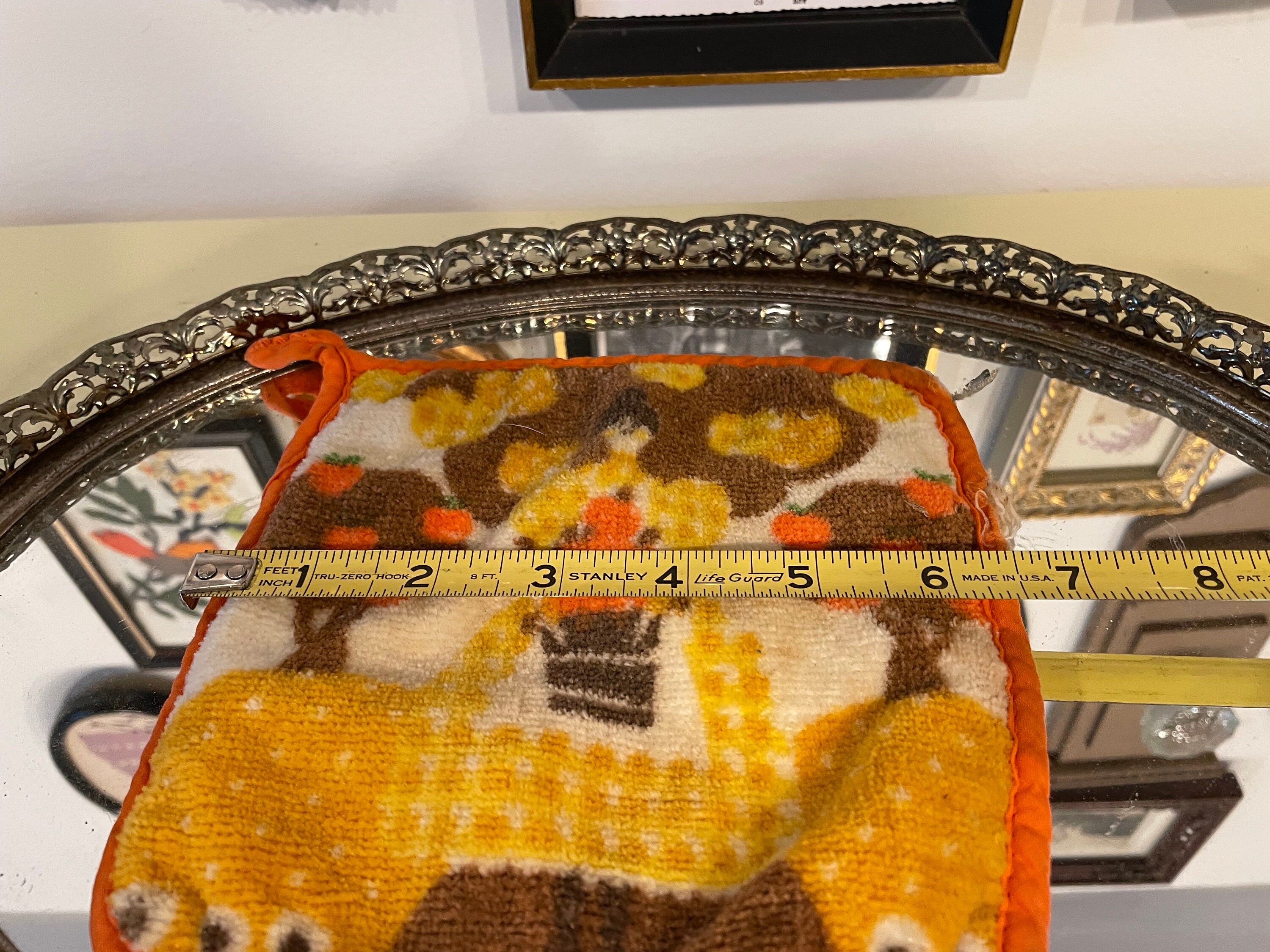 Vintage Retro Pot Holder Woman Apples Orange Brown Kitchen Mid Mod 70s