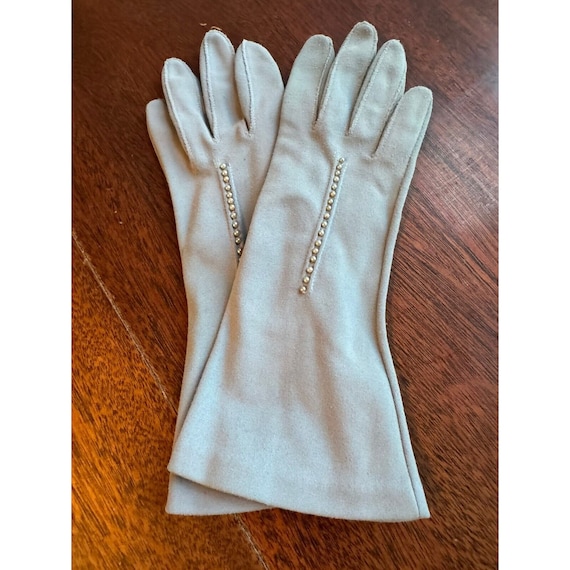 Vintage Size S/M Tan Nylon Stretch Gloves Formal … - image 1
