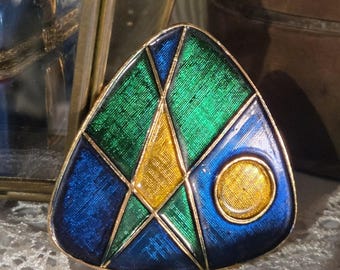 Vintage Geometric Aluminum Multicolored Brooch by Western Germany