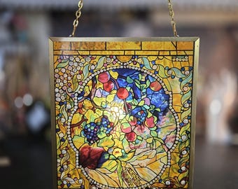 Tiffany Four Seasons Ebros Louis Comfort Autumn Fall Stained Glass Art w/ Chain