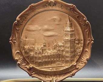Plaque Resin London Houses of Parliament Big Ben Wood Carved Look Wall Hanging