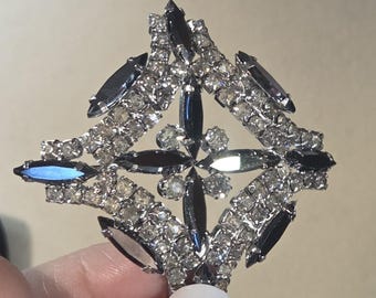 Vintage Maltese Cross Brooch, Dark Blue Navette Crystals, Juliana Style Jewelry