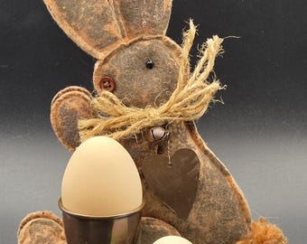 Bisque Porcelain Egg w/ Brass Egg Cup PocilIovist Handmade Easter Bunny Decor