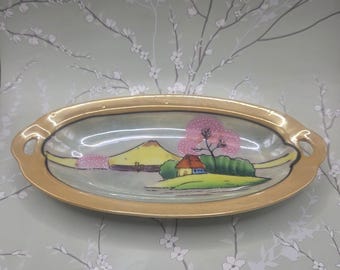 Mt. Fuji Vintage Japanese Lusterware 1960's Trinket Vanity Dish Antique
