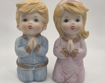 Vintage HOMCO Praying Twin Boy & Girl Figurines Christmas religious