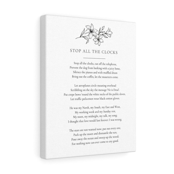 Stop All the Clocks Funeral Poem Canvas Gallery Wraps Etsy