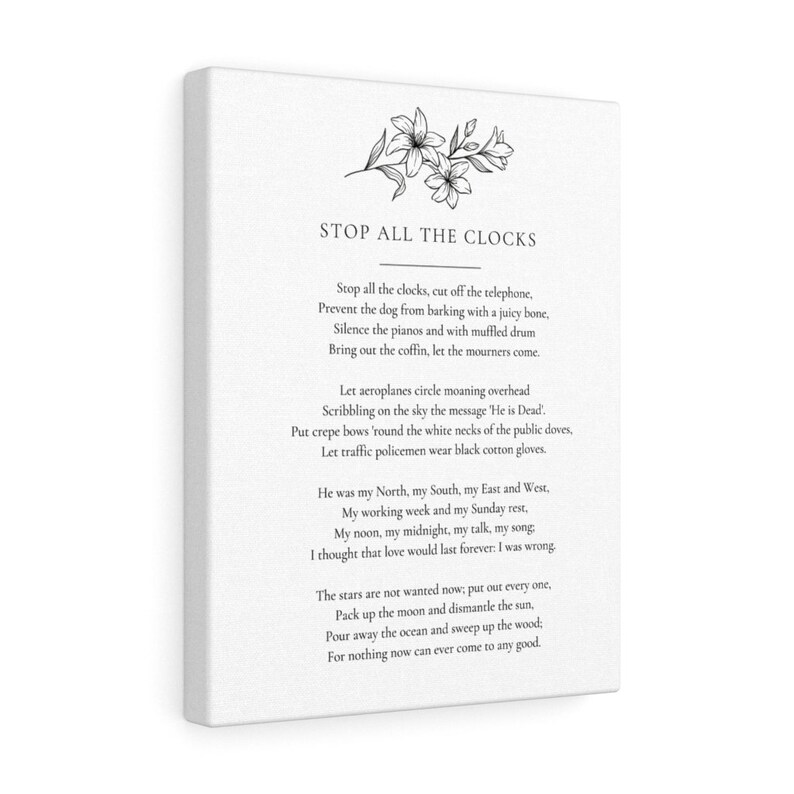Stop All the Clocks Funeral Poem Canvas Gallery Wraps Etsy