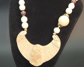 Chunky Statement Necklace Large Crescent-shaped Pendant Natural Stone