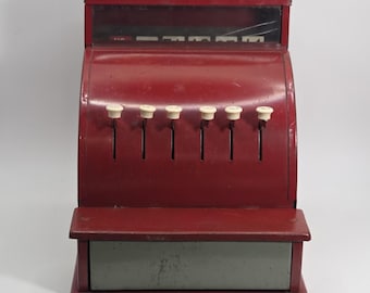 Vintage Tom Thumb Red Metal Child’s Cash Register One Row Numbers No Sale