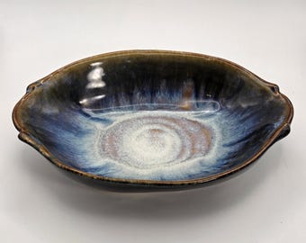Bill Campbell Pottery Oval Northern Lights Blue Drip Dish With Flaw Beautiful