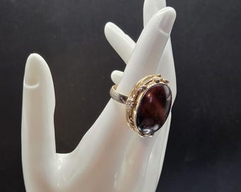 Vintage Estate Whiting & Davis Statement Ring Cabachon Garnet/Agate Adjustable