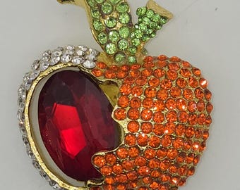 Large Red Rhinestone Bite out of the Apple Sparkling Lapel Pin Teacher Gifts