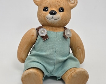 Vintage Homco Bear Jointed Movable Limbs Fabric Clothes Overalls