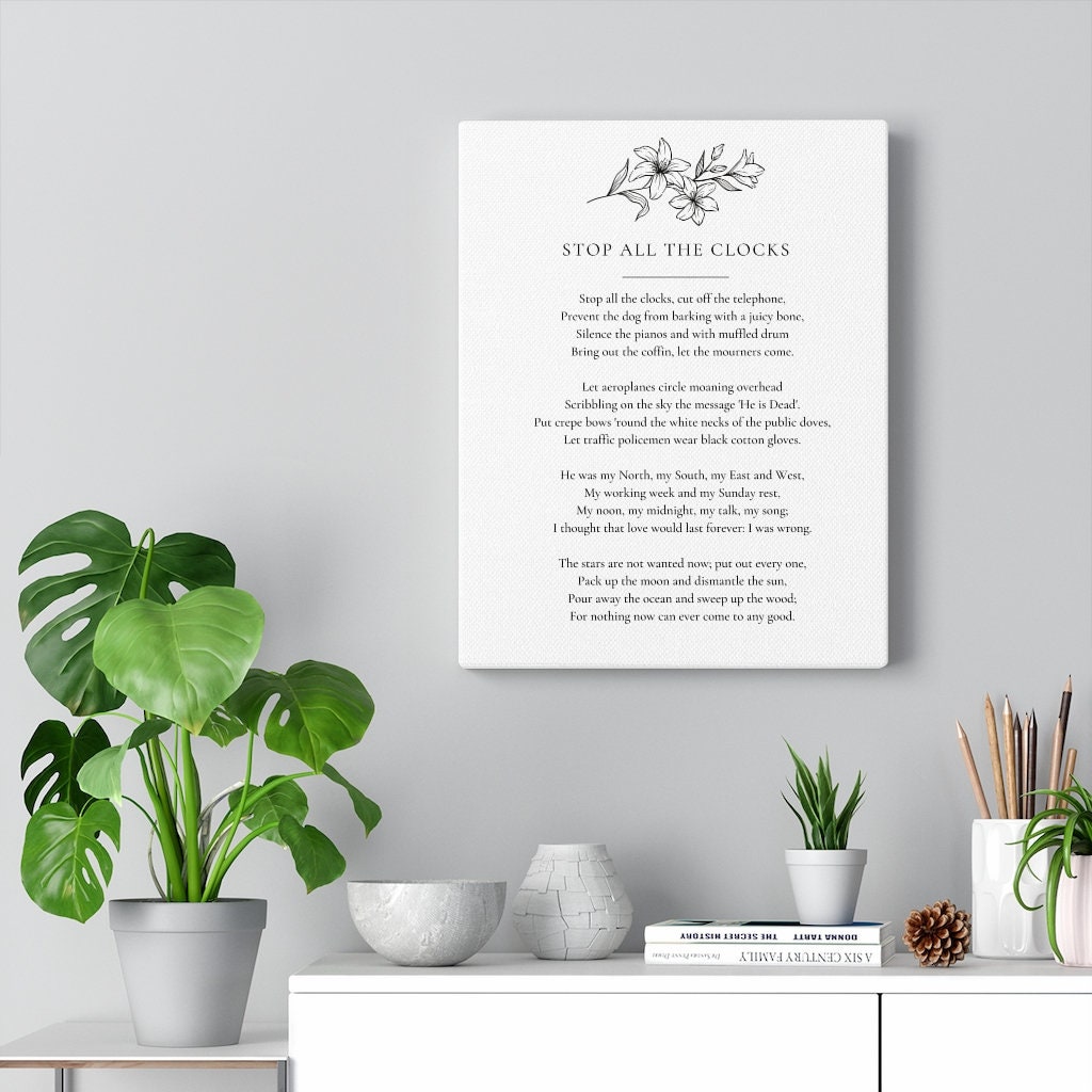 Stop All the Clocks Funeral Poem Canvas Gallery Wraps Etsy