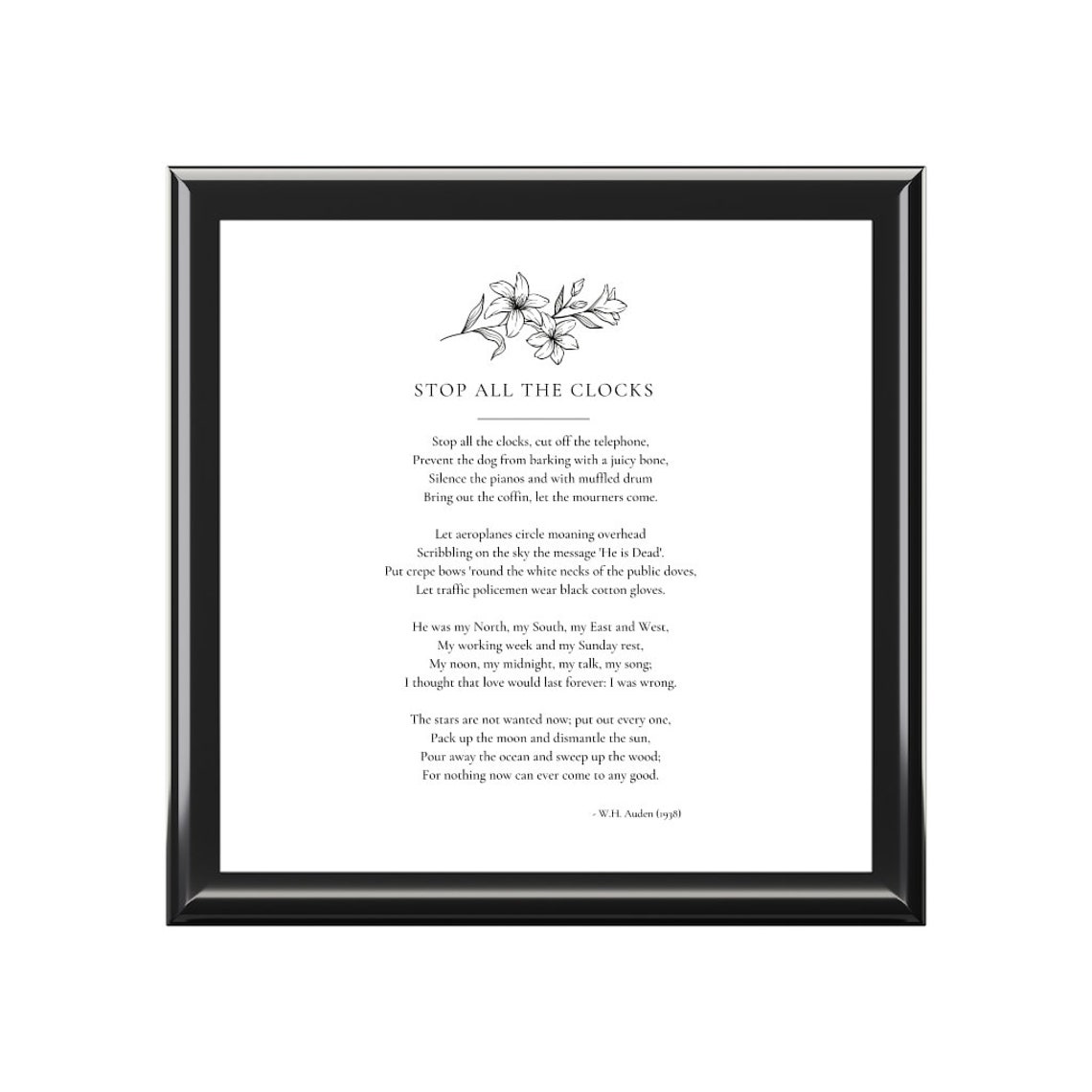 Funeral Poem Stop All the Clocks Four Weddings Funeral Keepsake Jewelry Box Etsy