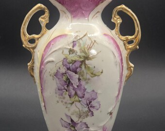 Antique Austrian “Vienna” Hand Painted Violets Porcelain Vase Circa 1900