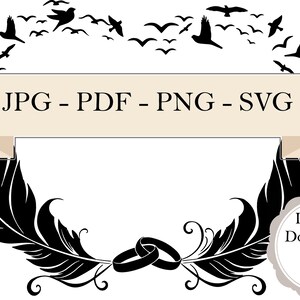 Plume coeur cadre bordure - JPEG PDF & PNG *** téléchargement numérique ***