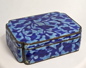 Chinese Cloisonne Enamel Brass Lidded Trinket Box Blue FLORAL Vintage Antique