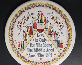 Vintage 1968 Berggren Ceramic Love Is Only For The Young Old Trivet Wall Hanging
