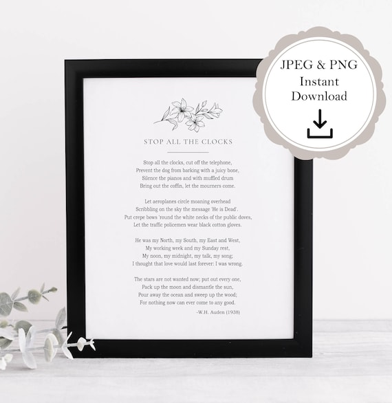Stop All the Clocks Funeral Poem Four Weddings and a Funeral Etsy