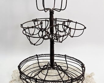 Antique French Wire Egg Caddy Intricate Metalwork Holds One Dozen Eggs RARE