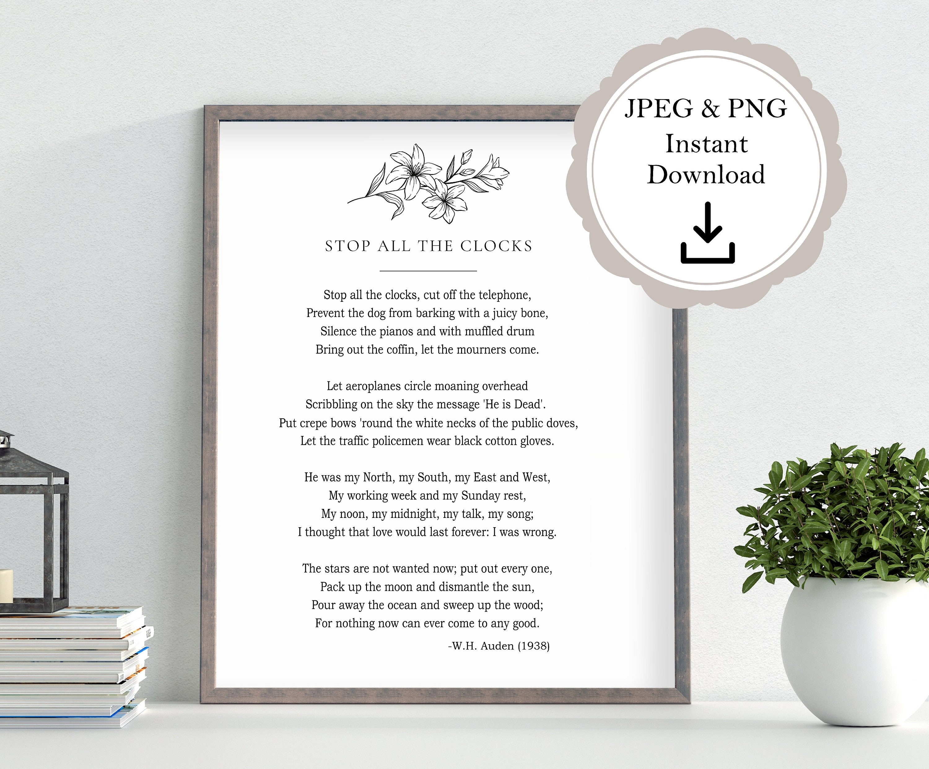 Stop All the Clocks Funeral Poem Four Weddings and a Funeral Program Insert INSTANT DIGITAL