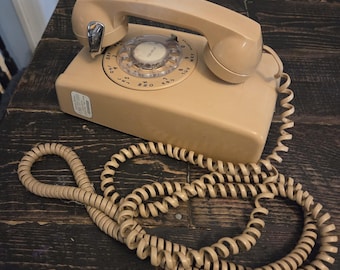 Vintage ITT Rotary Wall Phone Tan Beige Retro 1981 Lippincott Not Tested