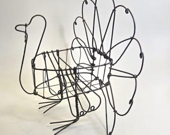 Metal Wire Turkey Sculpture Figurine Thanksgiving Centerpiece Vintage Decor Centerpiece