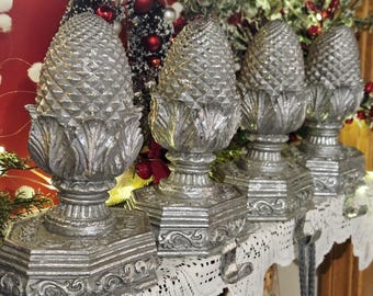 Set of 4 Vintage Silver Resin Pineapple Stocking Holder Hanger Aged Look HEAVY