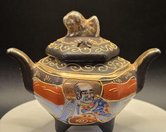 Vintage Japanese Satsuma Moriage Koro Incense Burner Asian Collectible