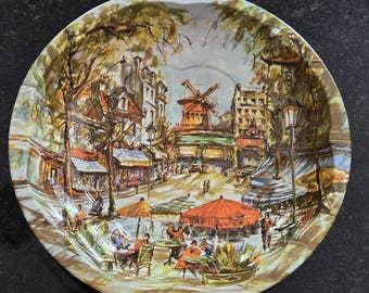 Vintage Daher Decorated Ware Metal Serving Tray Paris France Moulin Rouge