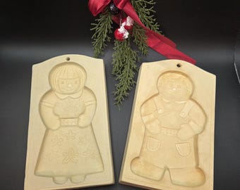 Gingerbread Man Boy & Girl Molds Cookies Candles Set Of 2 Heavy Duty Ceramic