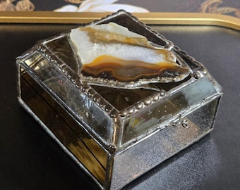 Vintage Stained Glass Agate Trinket Box – Handcrafted Decorative Collectible