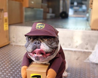 The Postal Pup Parade: Unleash the UPS/USPS Pet Costume | Cute Cosplay Costume For Dog | Halloween Pet Costume | S-L Pet Cloth