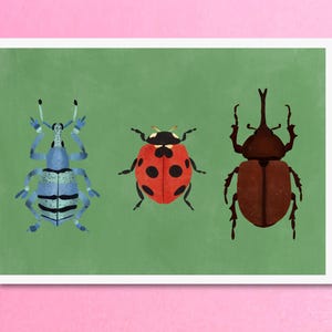 Bug Print - Ladybug, Weevil, Hercules Beetle Watercolor Art Print – Whimsical Insect Wall Decor, Red Bug Nursery Print, Nature Illustration