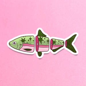 Whimsical Fish Vinyl Sticker – Cute Pink and Green Glittery Fish Decal for Water Bottles, Laptops, Journals & More