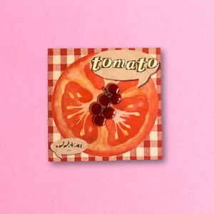 Tomato Acrylic Pin – Kawaii Fruit Pin | Cottagecore Garden Aesthetic | Foodie Gift | Whimsical Produce Jewelry | Ita Bag Accessory